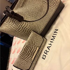 Brahmin Ivory & Brown Crème Rhodes Medium Asher shoulder bag and Wallet Set